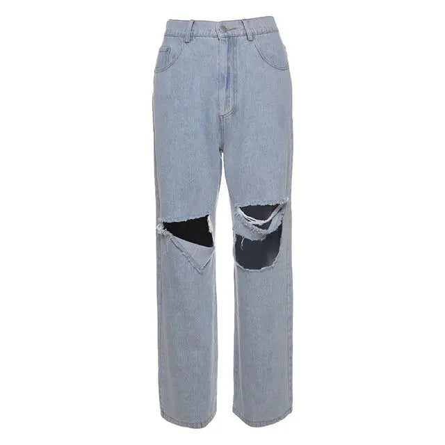 Mom Tattered Denim Jeans Mixnorth