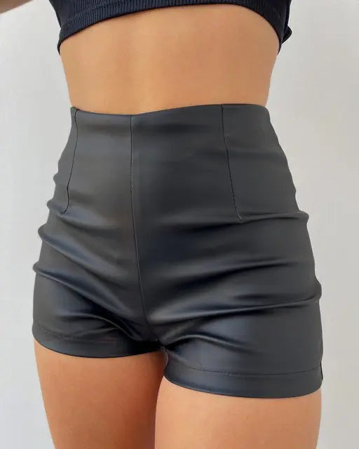 Black High Waisted Leather Shorts Mixnorth