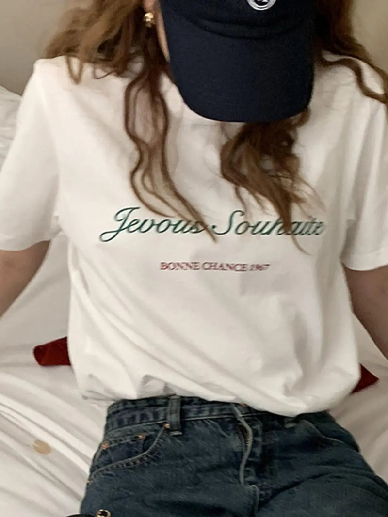 White Letter Print T-Shirt Mixnorth