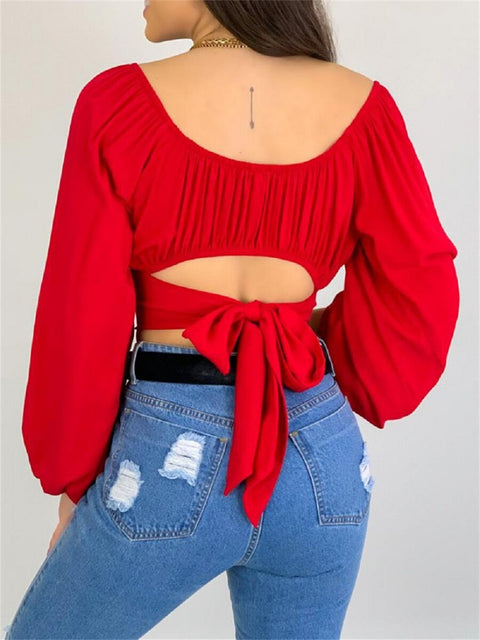 Off Shoulder Long Sleeve Crop Tops
