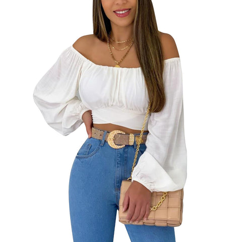Off Shoulder Long Sleeve Crop Tops