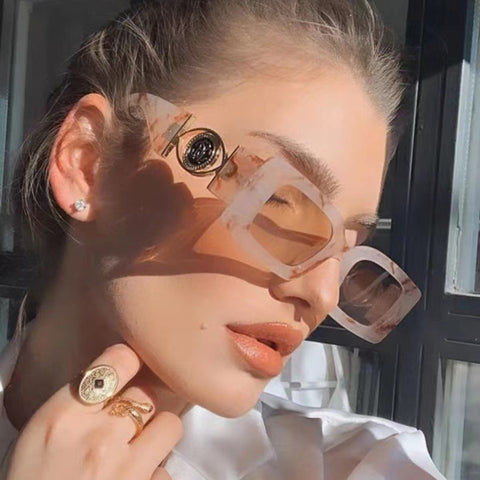 Retro Square Flower Decoration Sunglasses
