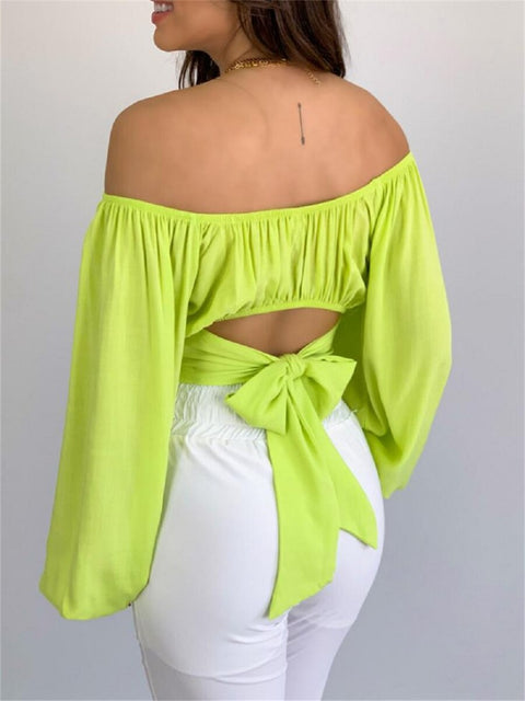 Off Shoulder Long Sleeve Crop Tops