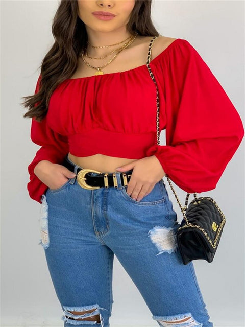 Off Shoulder Long Sleeve Crop Tops