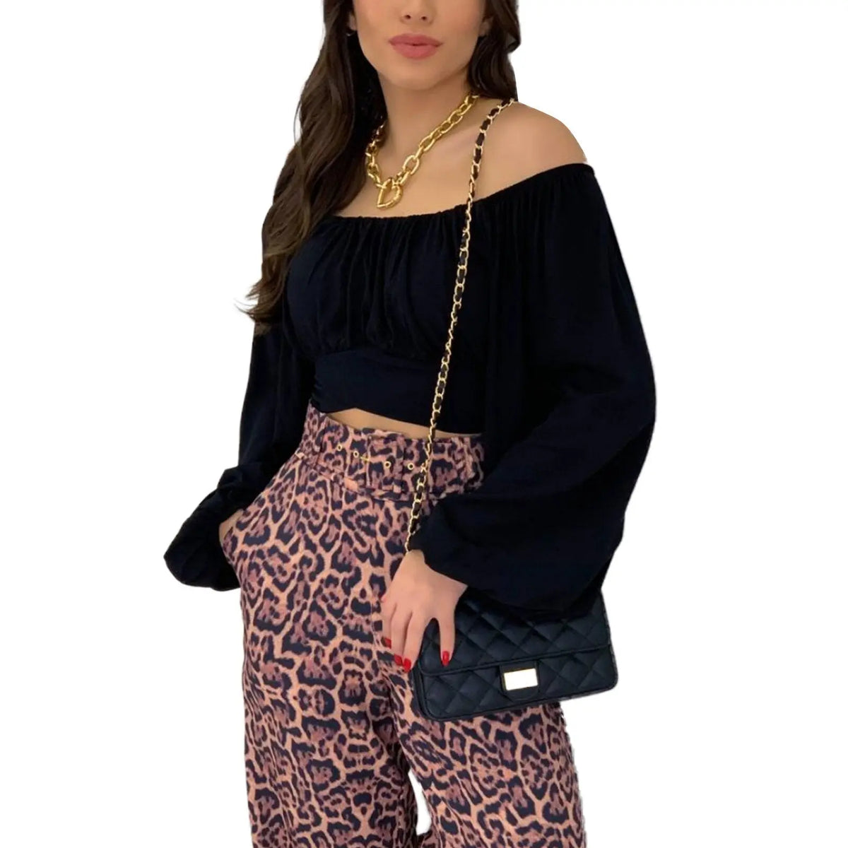 Off Shoulder Long Sleeve Crop Tops Mixnorth