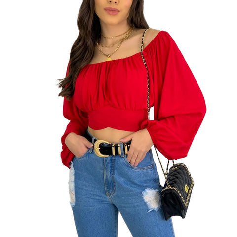 Off Shoulder Long Sleeve Crop Tops