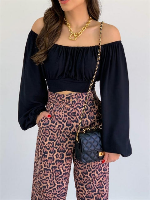 Off Shoulder Long Sleeve Crop Tops