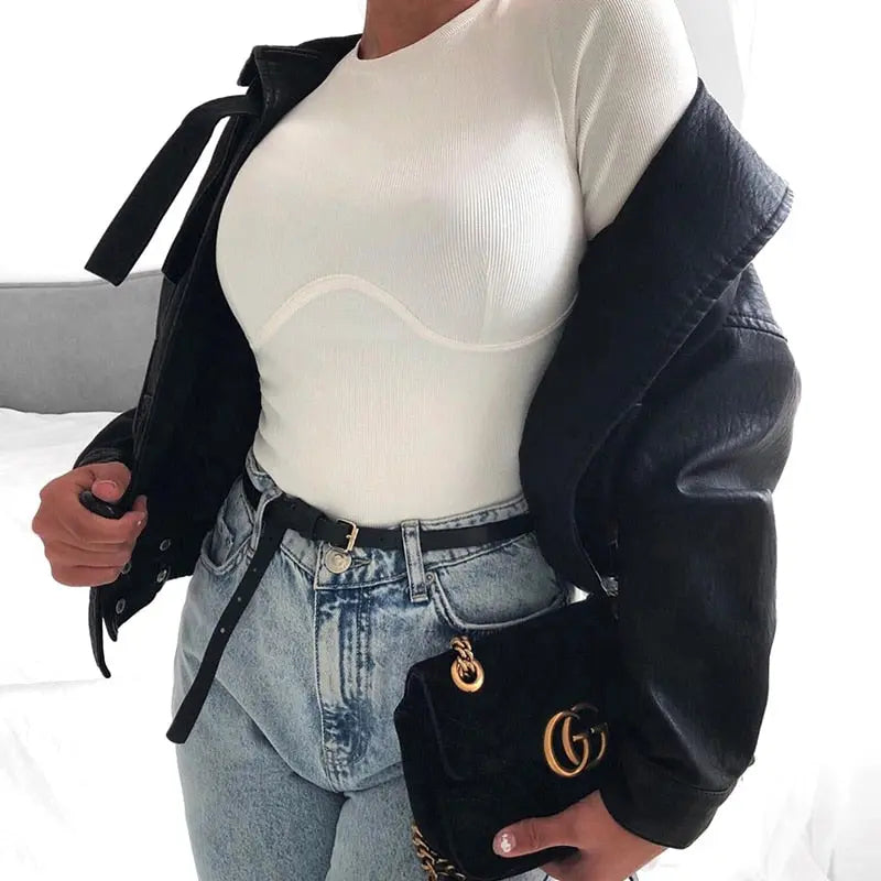 Casual Wave Line Ribbed O-Neck Long Sleeve Mixnorth