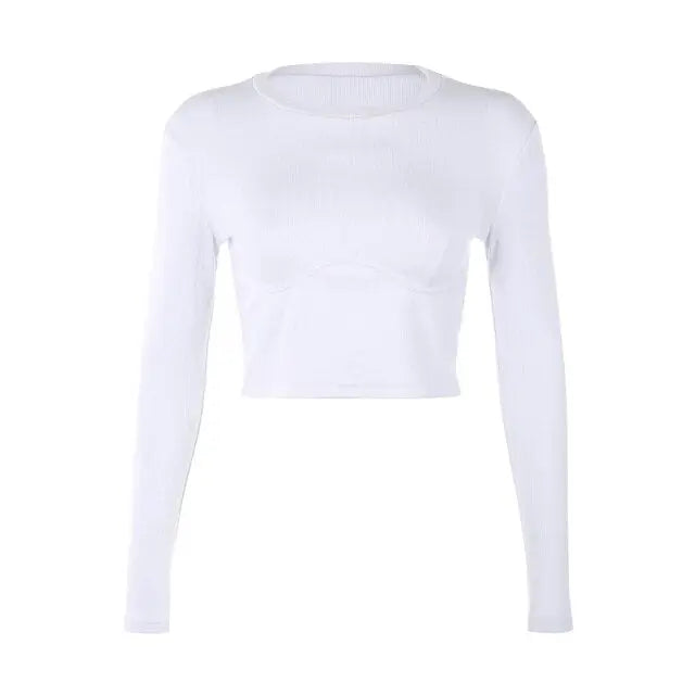 Casual Wave Line Ribbed O-Neck Long Sleeve Mixnorth