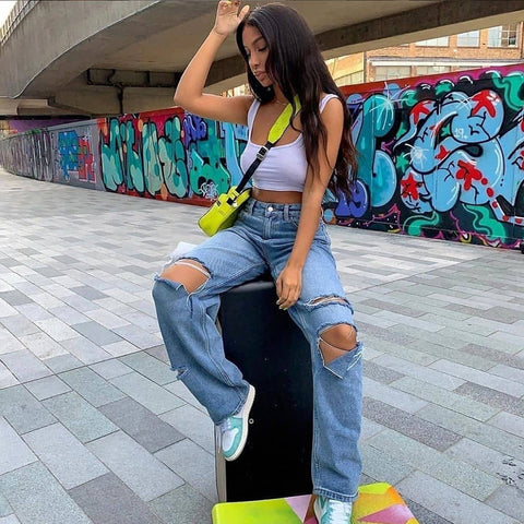 Mom Tattered Denim Jeans
