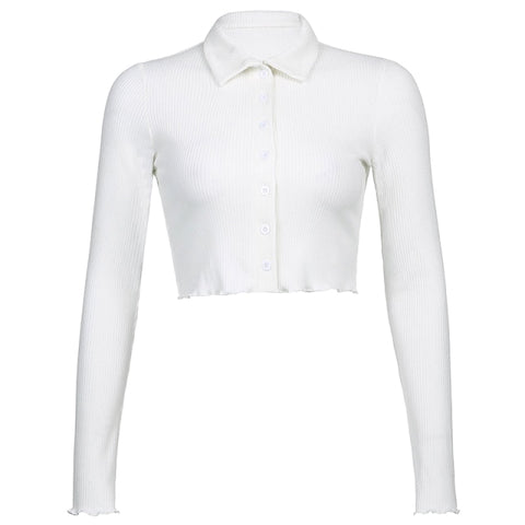 Casual Ribbed Knit Turn-Down Long Sleeve