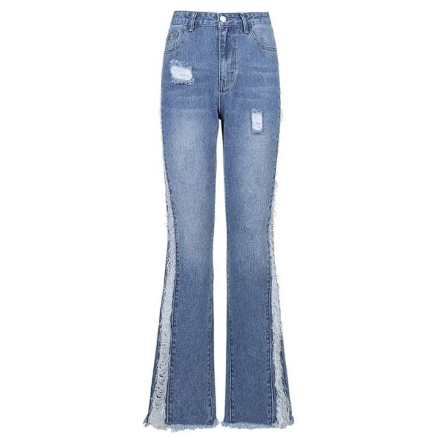 Skinny Flare Jeans Ripped Denim Pants Mixnorth