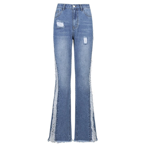 Skinny Flare Jeans Ripped Denim Pants