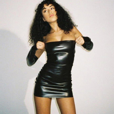 Brown Faux PU Leather Dress