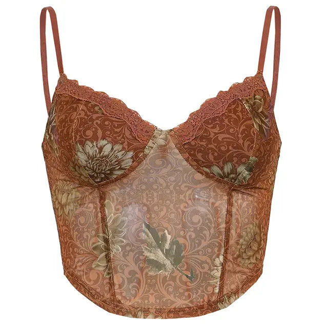 Brown Daisy Printed Camis Crop Top Mixnorth
