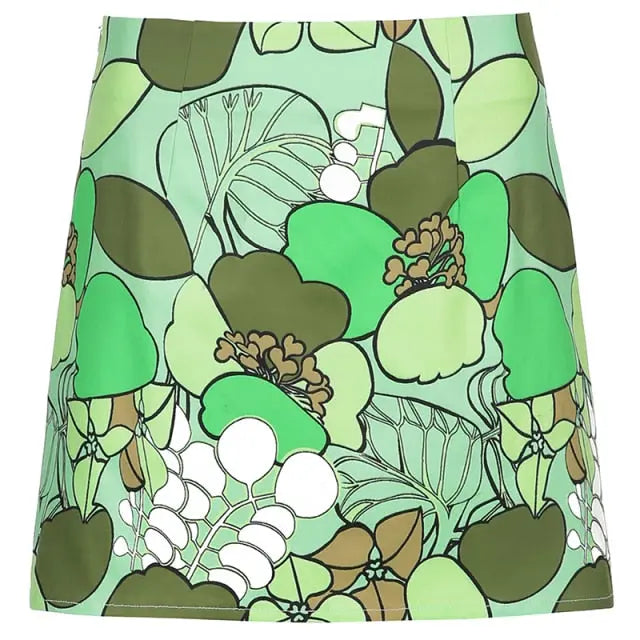 Harajuku Hand-Painted Green Skirt Mixnorth