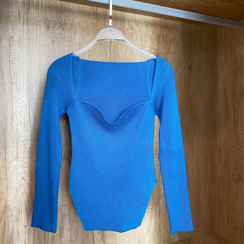 Square Collar Long Sleeve Woman Sweaters