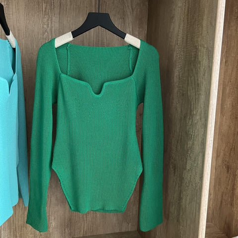 Square Collar Long Sleeve Woman Sweaters