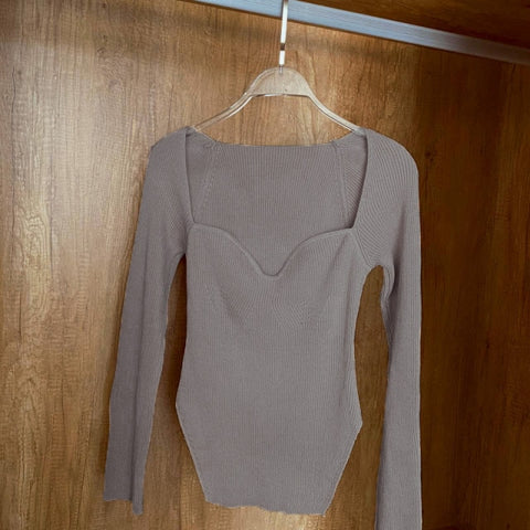 Square Collar Long Sleeve Woman Sweaters