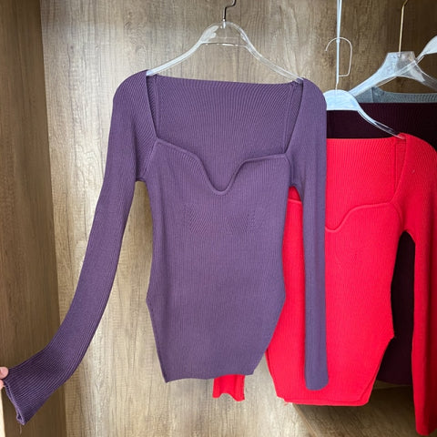 Square Collar Long Sleeve Woman Sweaters