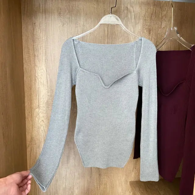 Square Collar Long Sleeve Woman Sweaters Mixnorth