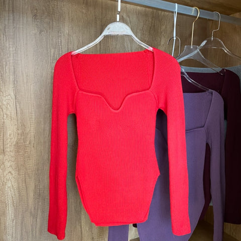 Square Collar Long Sleeve Woman Sweaters
