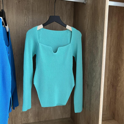 Square Collar Long Sleeve Woman Sweaters