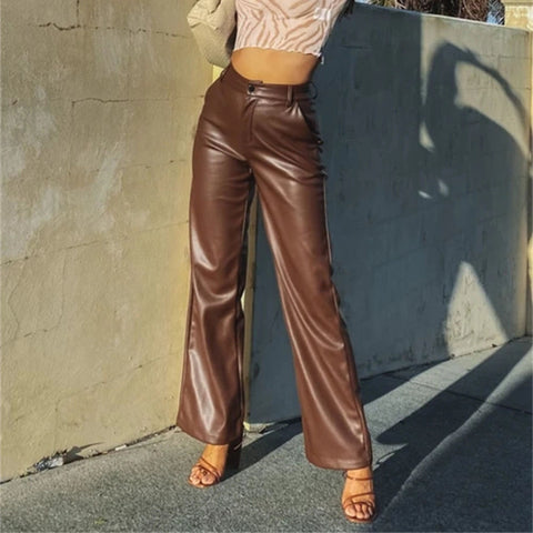 Black Faux Leather Pants High Waist