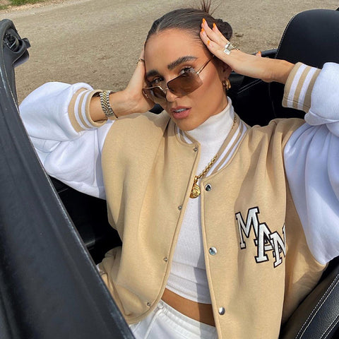 Baseball Bomber Jacket Single Breasted Letter