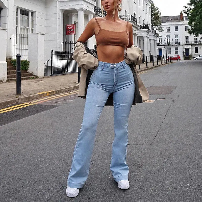 Washed Blue High Waist Flare Jeans Mixnorth