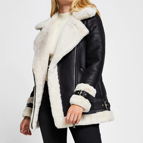 Winter Coat Women Pu Faux Soft Leather Black White