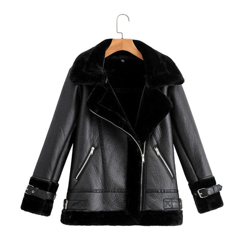 Winter Coat Women Pu Faux Soft Leather Black White