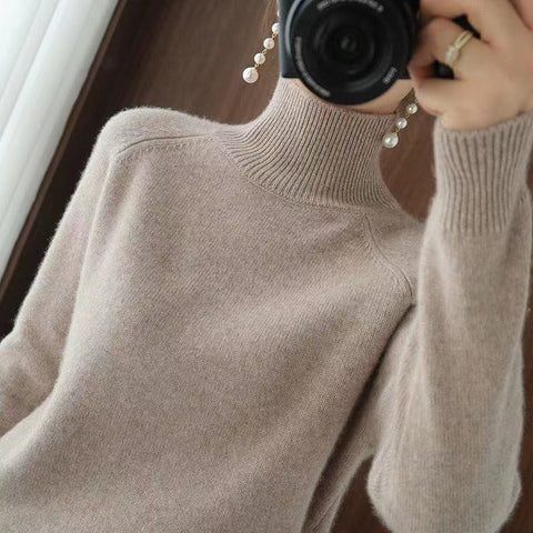 Casual Turtleneck Sweaters Autumn Winter Solid Color Long Sleeve