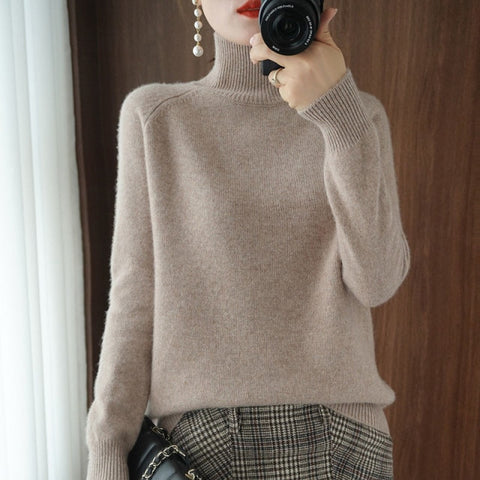 Casual Turtleneck Sweaters Autumn Winter Solid Color Long Sleeve