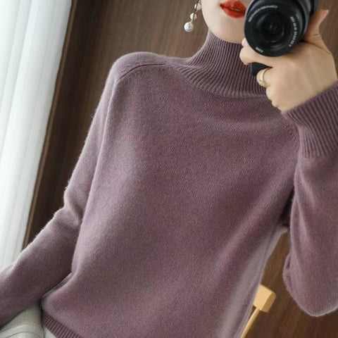 Casual Turtleneck Sweaters Autumn Winter Solid Color Long Sleeve