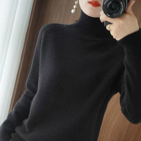 Casual Turtleneck Sweaters Autumn Winter Solid Color Long Sleeve