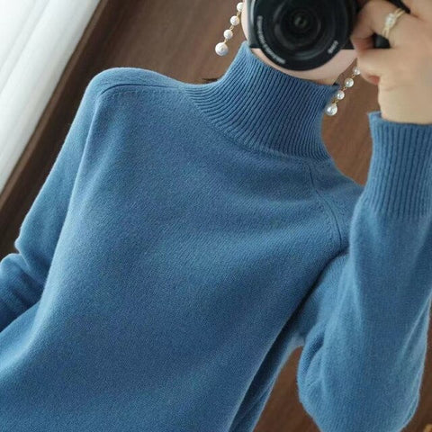 Casual Turtleneck Sweaters Autumn Winter Solid Color Long Sleeve