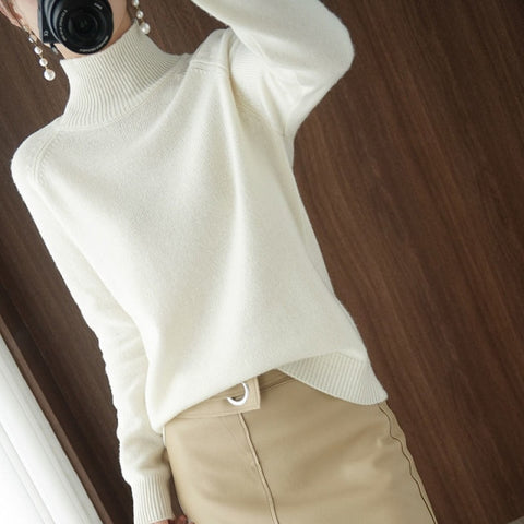 Casual Turtleneck Sweaters Autumn Winter Solid Color Long Sleeve