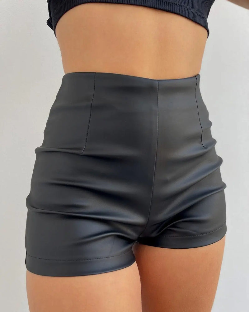Black High Waisted Leather Shorts Mixnorth