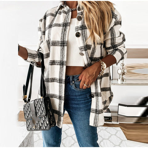 Plaid Shirt Pocket Loose Vintage Blouse