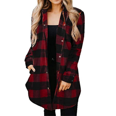 Plaid Shirt Pocket Loose Vintage Blouse
