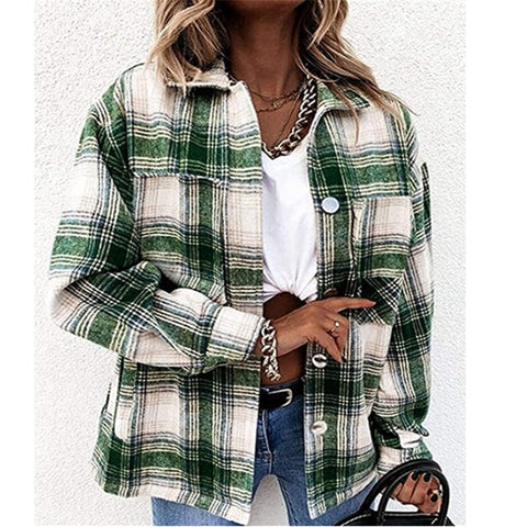 Plaid Shirt Pocket Loose Vintage Blouse