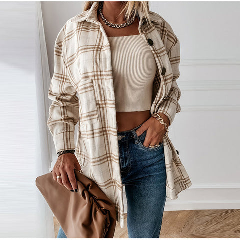 Plaid Shirt Pocket Loose Vintage Blouse
