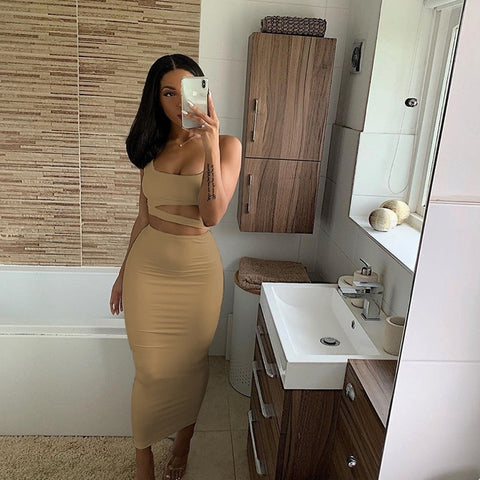 Two Piece Set Wrap Crop Long Skirt Sets