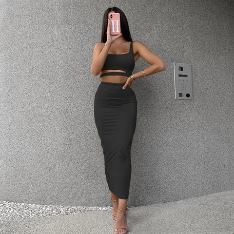 Two Piece Set Wrap Crop Long Skirt Sets