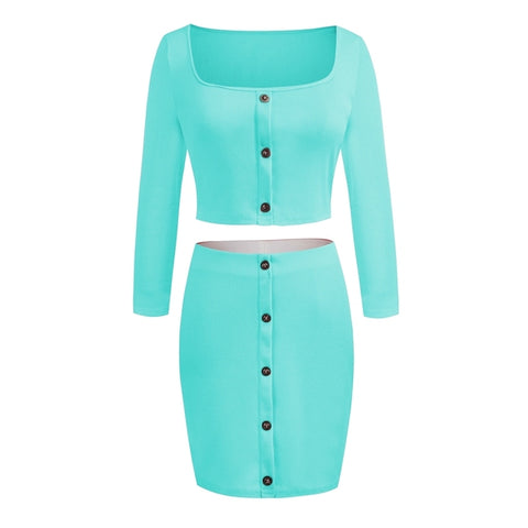 Two Piece Set Bodycon Crop Top Mini Skirt Sets