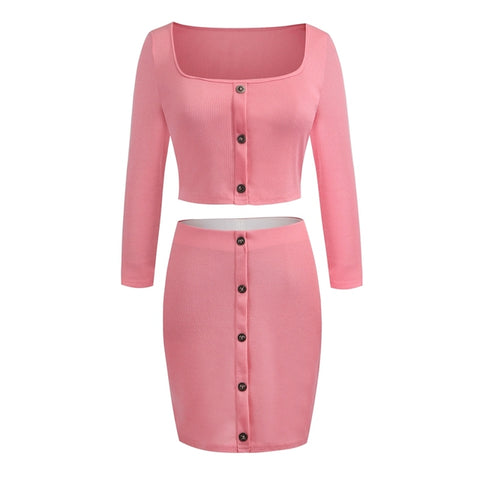 Two Piece Set Bodycon Crop Top Mini Skirt Sets