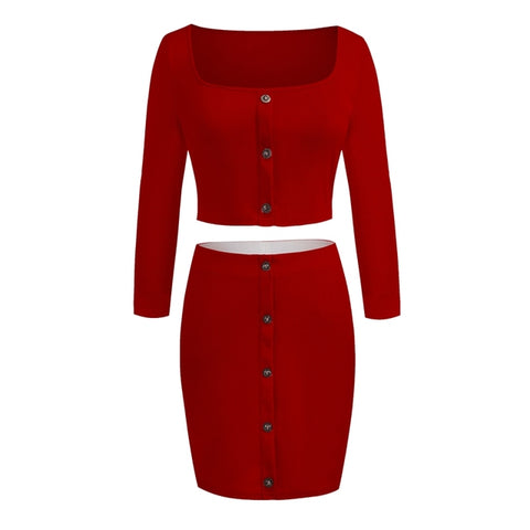 Two Piece Set Bodycon Crop Top Mini Skirt Sets