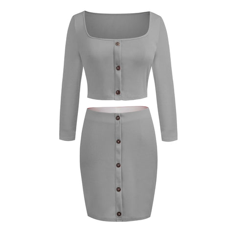Two Piece Set Bodycon Crop Top Mini Skirt Sets