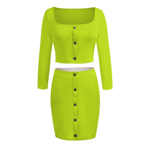 Two Piece Set Bodycon Crop Top Mini Skirt Sets